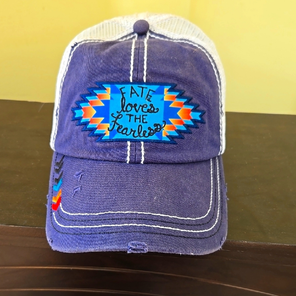 Blue Trucker Hat with Embroidered Patch